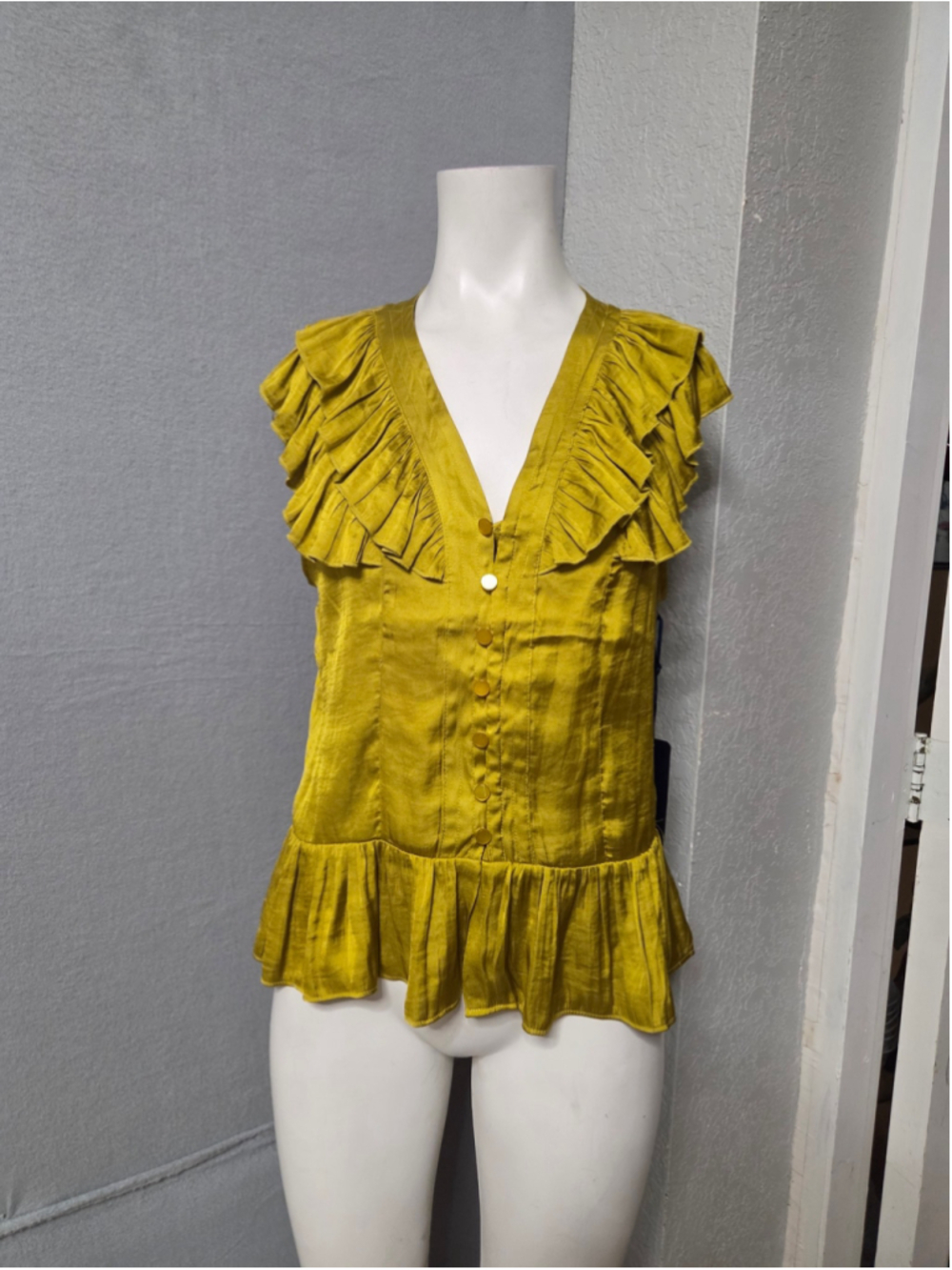 Women's Rachel Roy Yellow Ruffle Peplum Blouse Size M